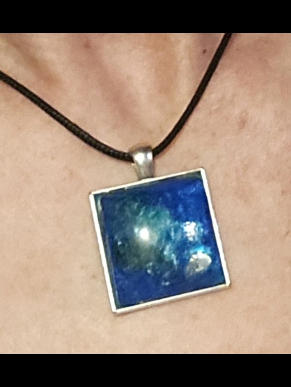 Love, Lacy Deep Blue Square Resin Pendant Necklace